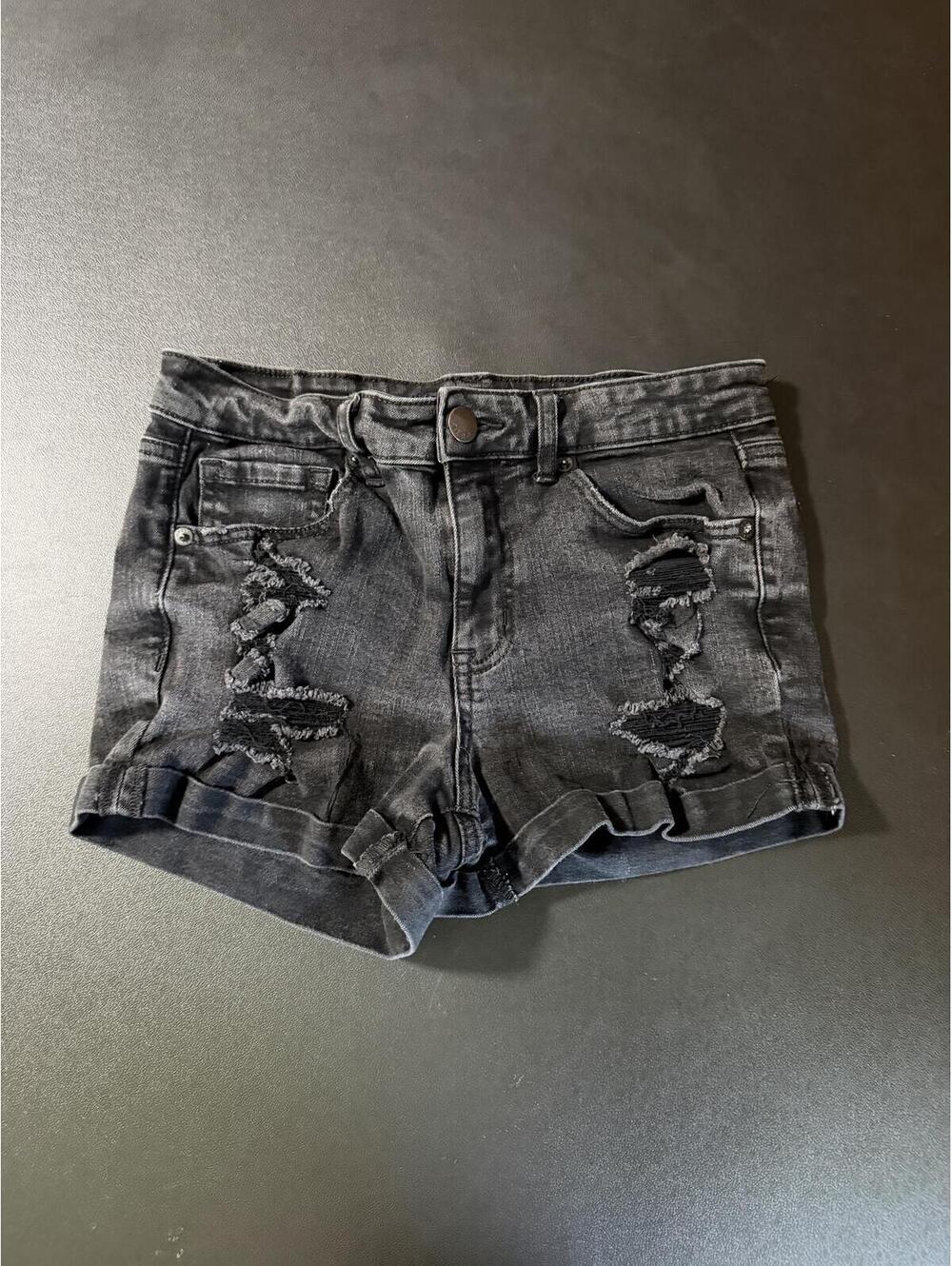 Aeropostale High Rise Midi Black‎ Distressed Denim Shorts Women’s Size 2